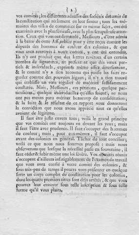 Rapport sur les colonies fait par M. De Lattre, député du département de la Somme, au nom des comités de Constitution, de la Marine, de l'Agriculture et du Commerce et des Colonies, à la séance du 7 mai 1791