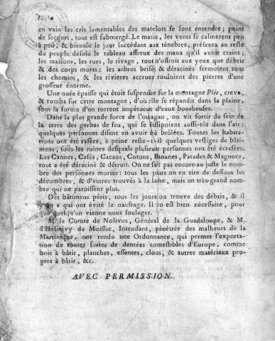 Martinique. Tremblement de terre du mois d'août 1766 : récit suivi d'une complainte