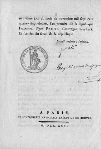 Décrets de la Convention nationale des 8 et 9 novembre 1792 portant qu'il y a lieu à accusation contre plusieurs officiers commandant dans les colonies et contre l'ex-ministre La Coste