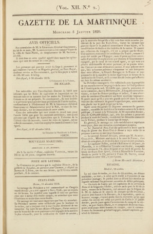 Gazette de la Martinique (1820, n° 2)