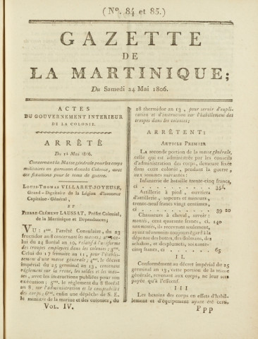 Gazette de la Martinique (1806, n° 84-85)