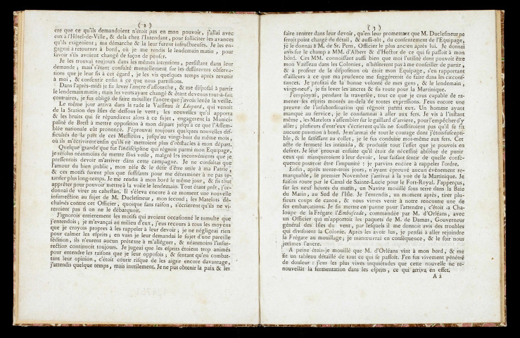 Extrait du journal de la station du vaisseau la Ferme aux Isles du Vent, commandé par M. de Riviere