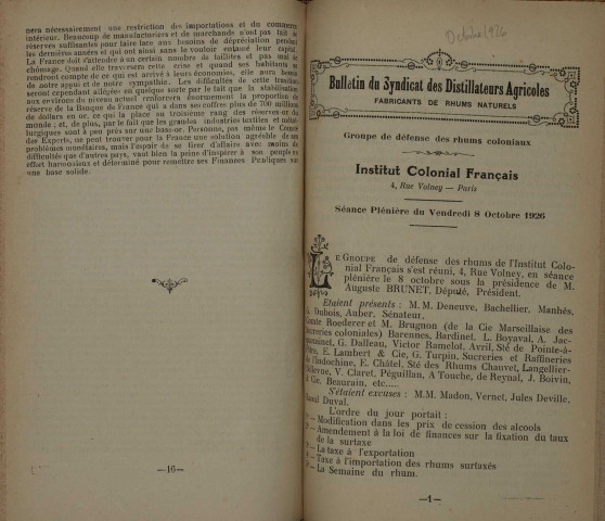 Bulletin du Syndicat des distillateurs agricoles (n° 10/1926)