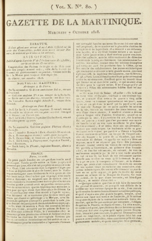 Gazette de la Martinique (1818, n° 80)