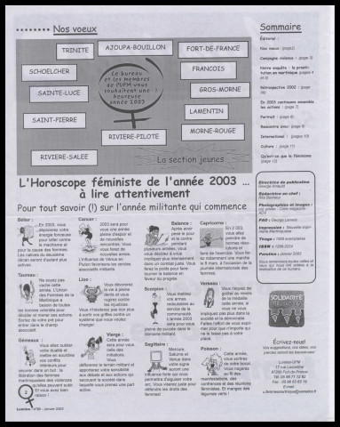 Lumina, journal de l'Union des femmes de la Martinique. N° 20, janvier 2003