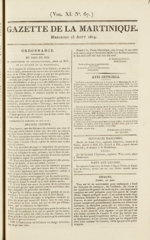 Gazette de la Martinique (1819, n° 67)