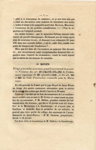 Mémoire pour M. Oculy Fouché, négociant à Saint-Pierre, présenté par Ad. Gatine, avocat aux Conseils du roi et à la Cour de cassation