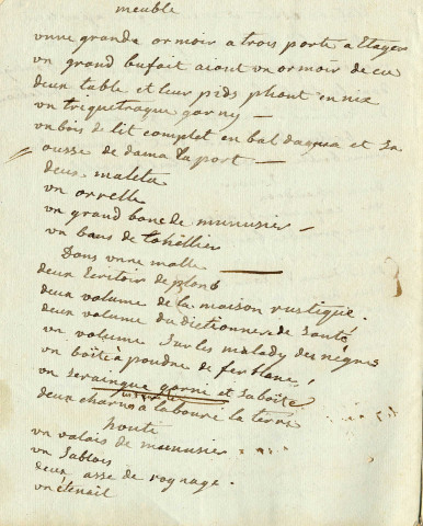 Documents concernant le comte de Lacroix. Inventaire des biens, appartenant au comte de Lacroix, transportés à Saint-Domingue