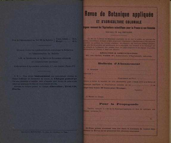 Revue de botanique appliquée et d'agriculture coloniale (n° 27)