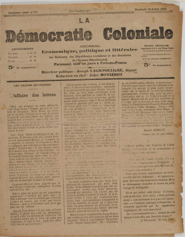 La Démocratie coloniale (n° 177)