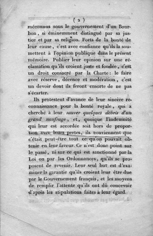 Mémoire sur l'indemnité des anciens colons de Saint-Domingue publié au nom de plusieurs anciens colons propriétaires résidents à Nantes