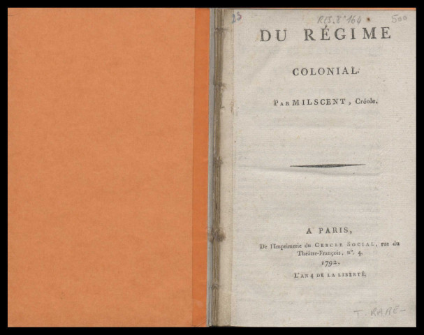 Du régime colonial