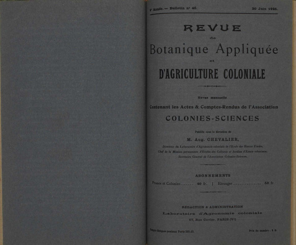 Revue de botanique appliquée et d'agriculture coloniale (n° 46)