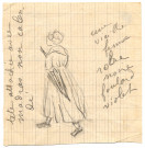 Vieille femme coiffée d'une tête madras, parapluie au bras