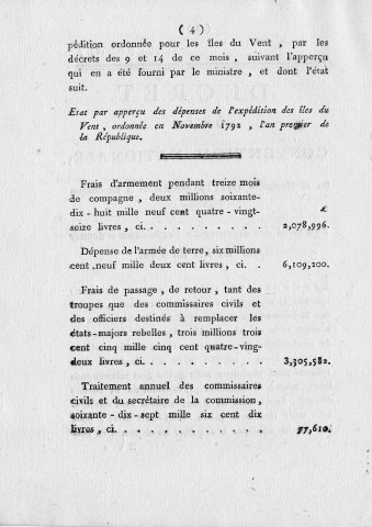 Payement des dépenses de l'expédition ordonnée pour les îles du vent (décret de la Convention nationale, n° 184)