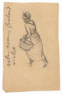 Femme coiffée d'une tête madras, panier au bras