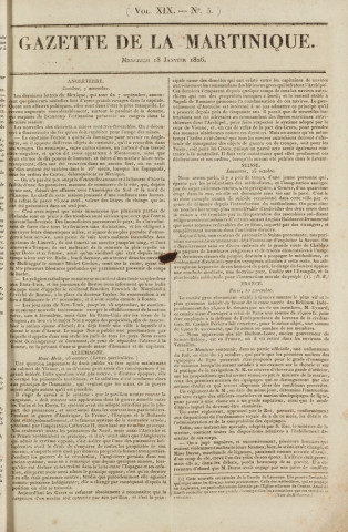 Gazette de la Martinique (1826, n° 5)