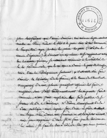 Lettre adressée à M. de Ricard dans laquelle on trouve des informations sur la situation sanitaire de la colonie, sur le gouverneur Donzelot et sur la situation économique et politique de la France