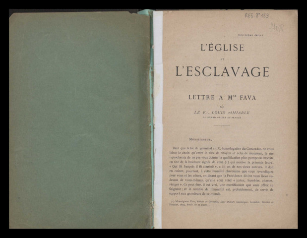 L’église et l’esclavage : lettre à Mgr Fava