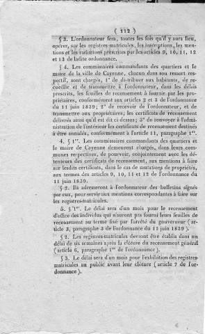 Ordonnance n° 8566 du 18 mars 1840 concernant l'exécution, à la Guyane française de l'ordonnance du 11 juin 1839 sur les recensements dans les colonies (Bulletin des lois n° 720)