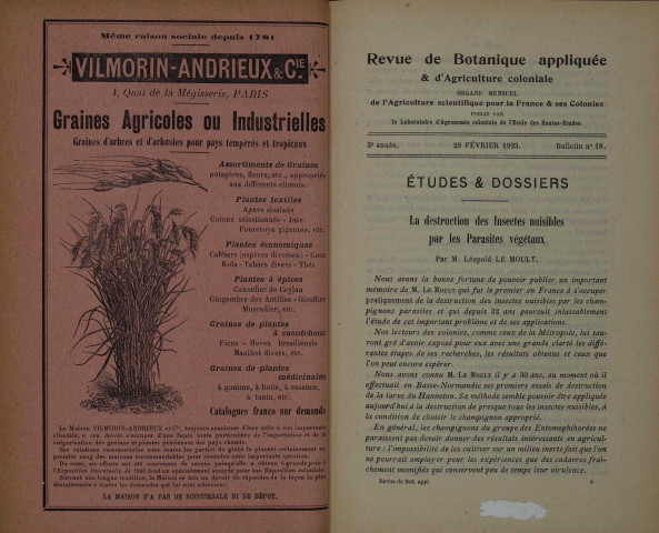 Revue de botanique appliquée et d'agriculture coloniale (n° 18)