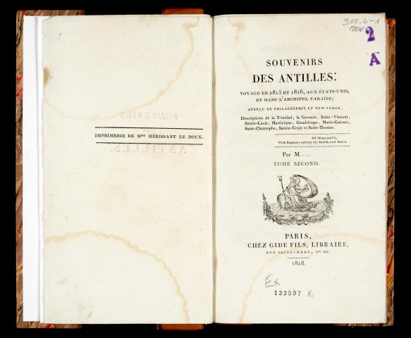 Souvenirs des Antilles : voyage en 1815 et en 1816, aux États-Unis, et dans l'archipel Caraïbe ; aperçu de Philadelphie et New-York ; description de la Trinidad, la Grenade, Saint-Vincent,Saint-Lucie, Martinique, Guadeloupe, Marie-Galante, Saint-Christophe, Sainte-Croix et Saint-Thomas