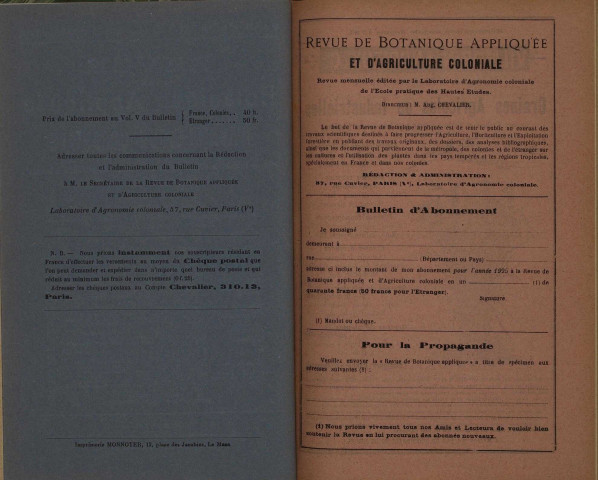 Revue de botanique appliquée et d'agriculture coloniale (n° 42)