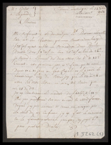 Lettres du commerçant Maisonneuve, de Saint-Pierre de la Martinique à Gillot, son correspondant à l'île de la Grenade