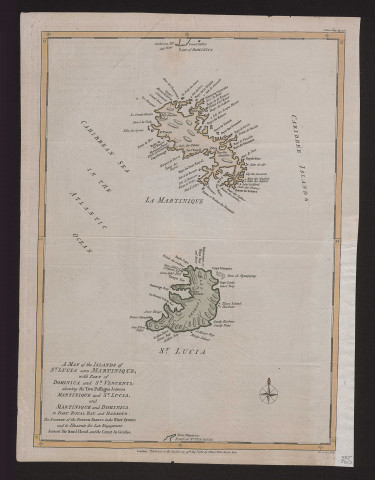 A map of the islands of St. Lucia and Martinique, with part of Dominica and St Vincents. Carte des îles de Sainte-Lucie et Martinique avec une partie de la Dominique et Saint-Vincent