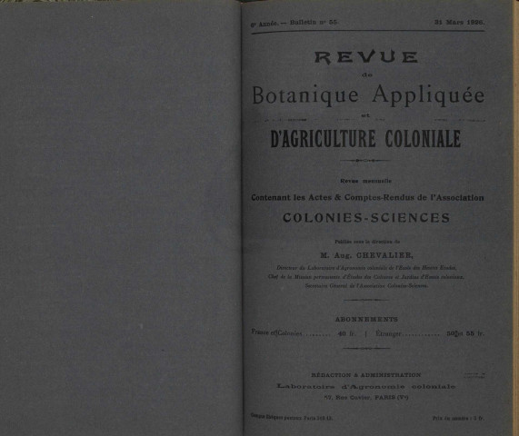 Revue de botanique appliquée et d'agriculture coloniale (n° 55)