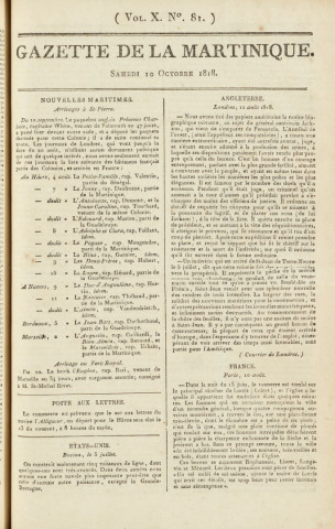 Gazette de la Martinique (1818, n° 81)