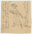 Femme coiffée d'un chapeau, "coui" à la main