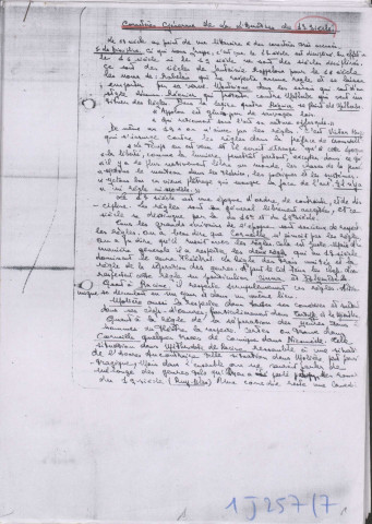 Cours de littérature dispensés par Aimé Césaire au lycée Schoelcher. Cours sur le 17ème et le 18ème siècle : photocopies de notes de cours prisent par Raymond Cottrell, camarade de classe de Michel Yang-Ting