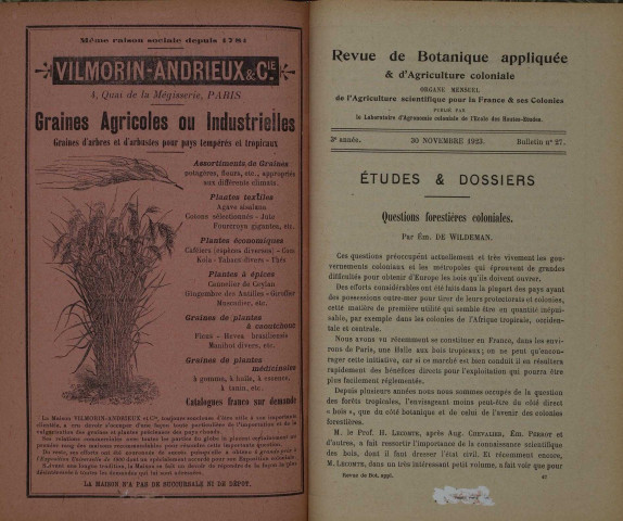 Revue de botanique appliquée et d'agriculture coloniale (n° 27)