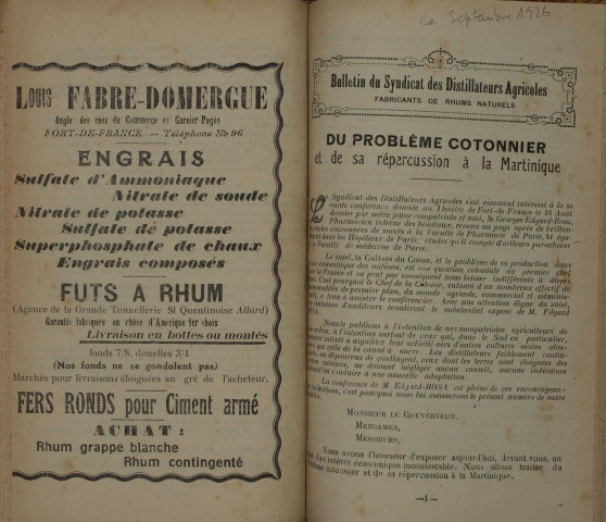 Bulletin du Syndicat des distillateurs agricoles (n° 09/1926)