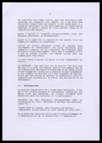 Cours de littérature dispensés par Aimé Césaire au lycée Schoelcher. Transcriptions dactylographiées des cours sur le 17ème siècle