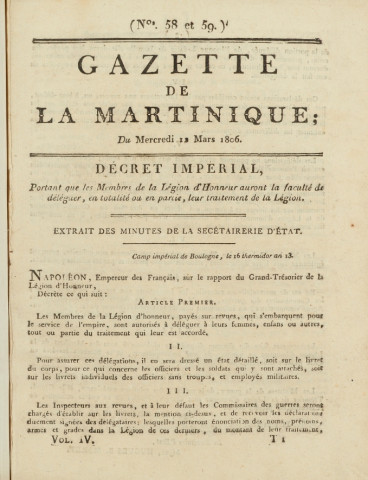 Gazette de la Martinique (1806, n° 58-59)