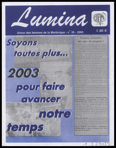 Lumina, journal de l'Union des femmes de la Martinique. N° 20, janvier 2003