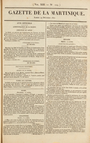 Gazette de la Martinique (1821, n° 104)