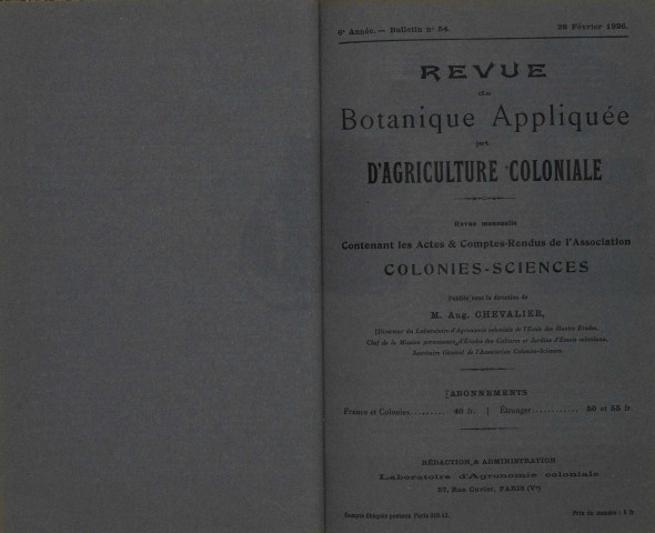 Revue de botanique appliquée et d'agriculture coloniale (n° 54)