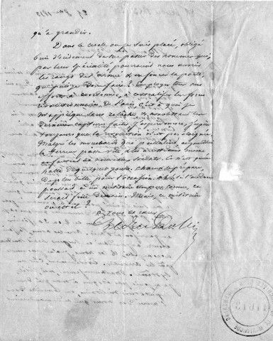 Organisation des forces révolutionnaires : lettre autographe signée Ledru Rollin Auguste au citoyen Frond