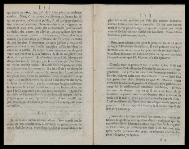 Observations sur la conduite de M. Moreau, dit Saint-Méry, député de la Martinique à l'Assemblée nationale de France ; à l'égard de M. Louis Charton, manufacturier, député de l'un des six corps de Paris, électeur de 1789, et représentant de la Commune de la dite ville. Pour servir de réponse à l'écrit improprement nommé "Mémoire justifictatif de M. Moreau de Saint-Méry"