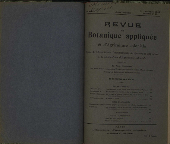 Revue de botanique appliquée et d'agriculture coloniale (n° 16)