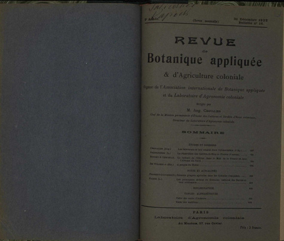 Revue de botanique appliquée et d'agriculture coloniale (n° 16)