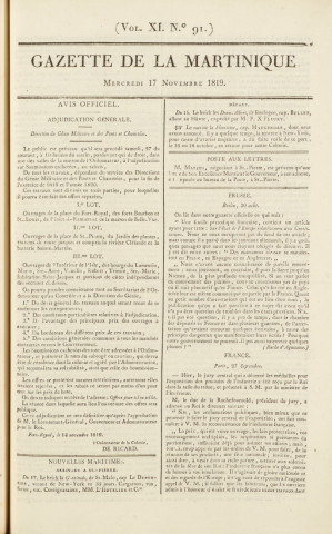 Gazette de la Martinique (1819, n° 91)