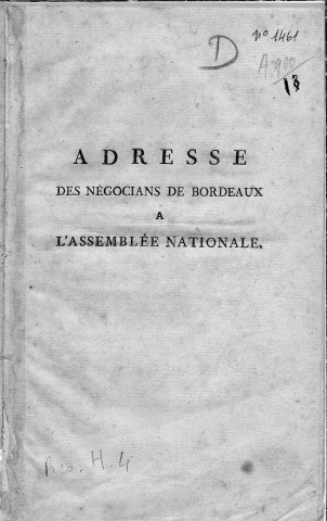 Adresse des négociants de Bordeaux à l'Assemblée nationale en faveur des habitants de Saint-Pierre