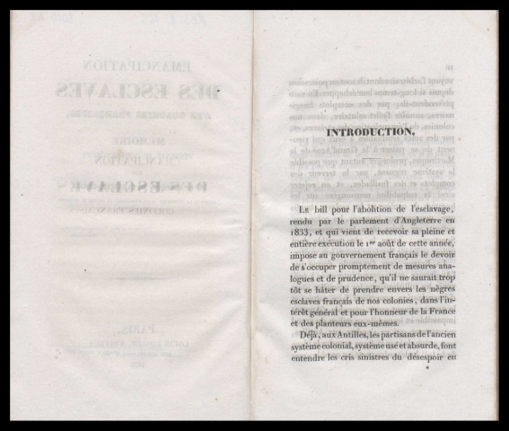 Emancipation des esclaves aux Colonies françaises : mémoire présenté au gouvernement