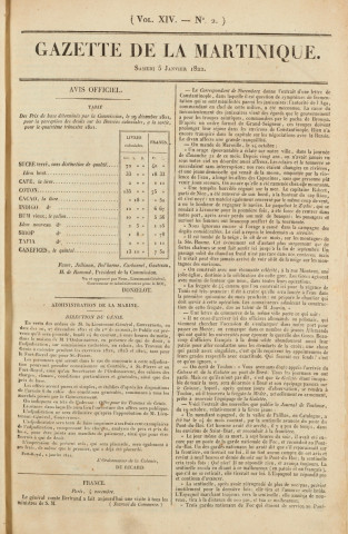 Gazette de la Martinique (1822, n° 2)