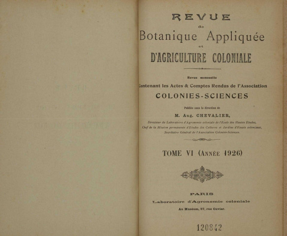 Revue de botanique appliquée et d'agriculture coloniale (n° 64)