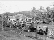 Trois-Ilets. Domaine de La Pagerie. Rassemblement en vue d'une allocution de Mr Rose-Rosette